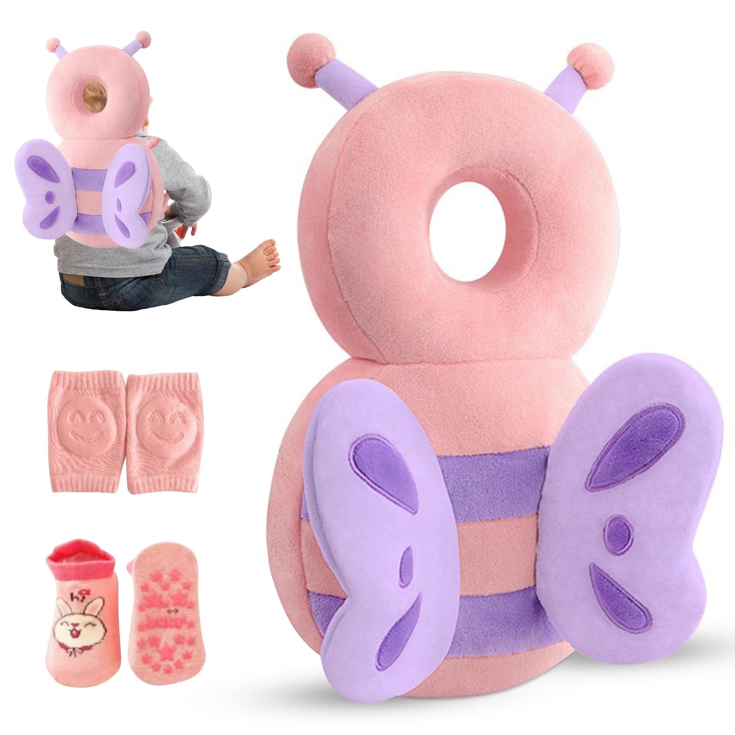 Butterfly baby head protector backpack set