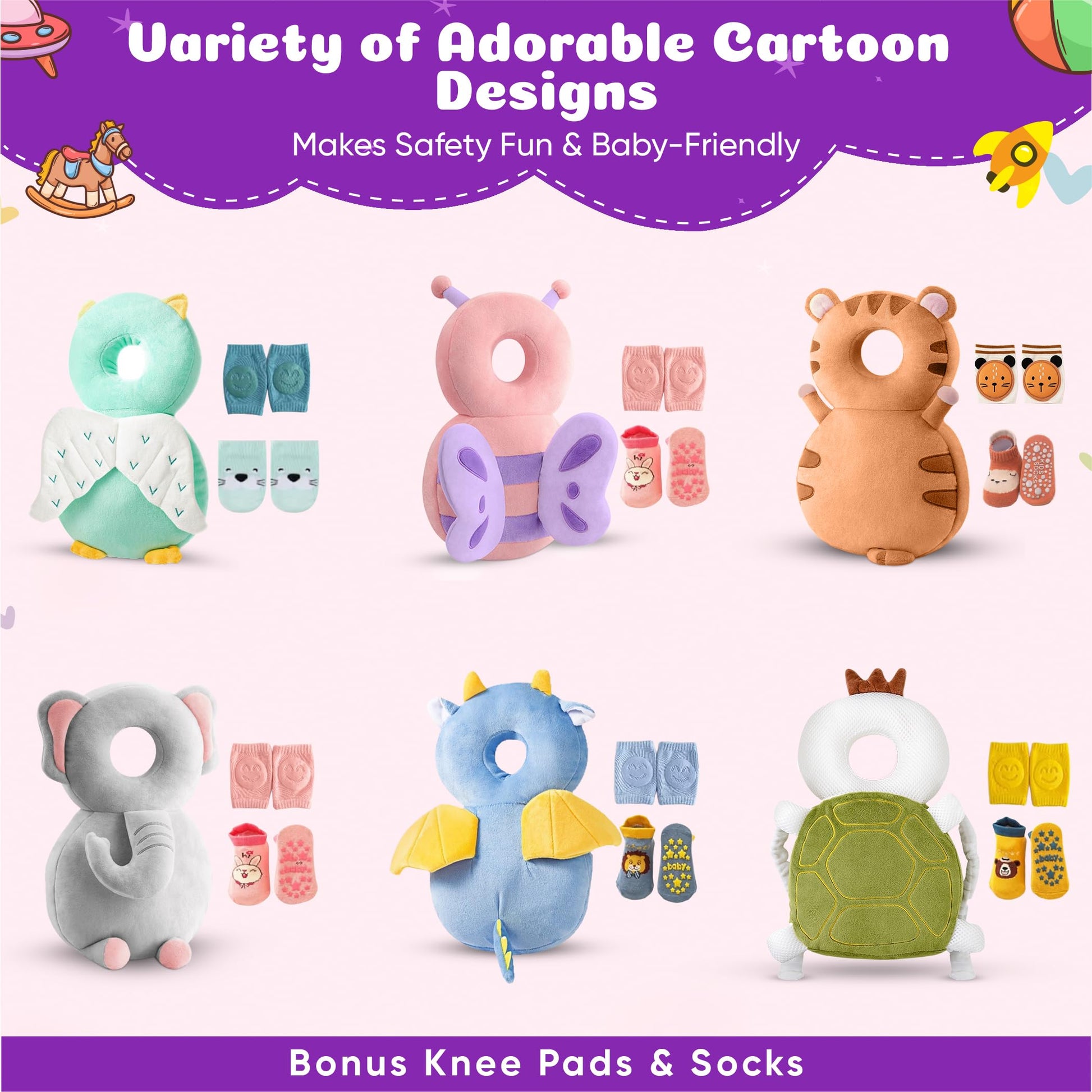 Butterfly baby head protector backpack in use