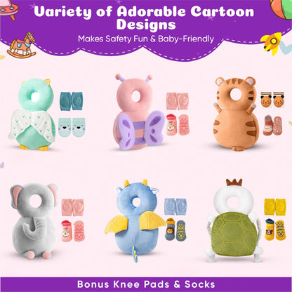 Butterfly baby head protector backpack in use