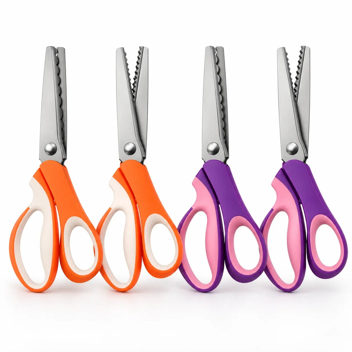 Four decorative shears variants: Pink and Purple A1/A2, Orange and White A1/A2