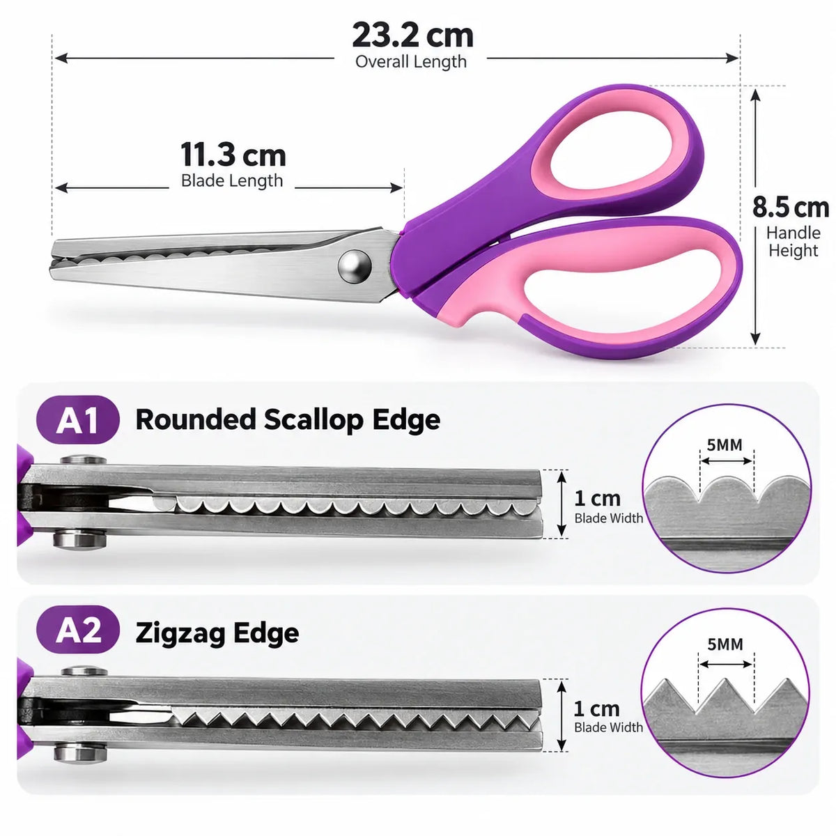 Decorative scissors dimensions and A1 A2 blade measurements