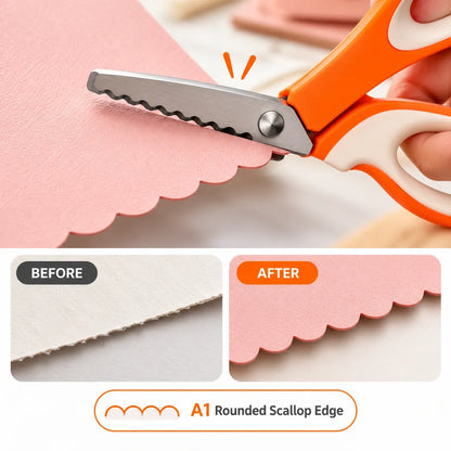 Orange and white A1 shears creating rounded scalloped decorative edge
