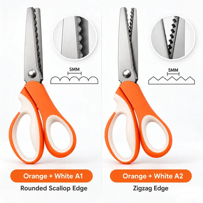 A1 rounded scallop versus A2 pointed zigzag blades, orange and white handles